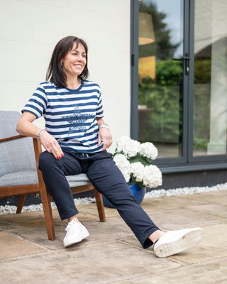 Navy-White Striped Short Sleeved T Shirt | Navy Star